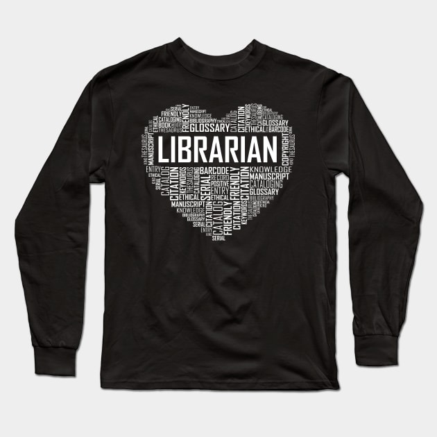Librarian Love Heart Long Sleeve T-Shirt by LetsBeginDesigns